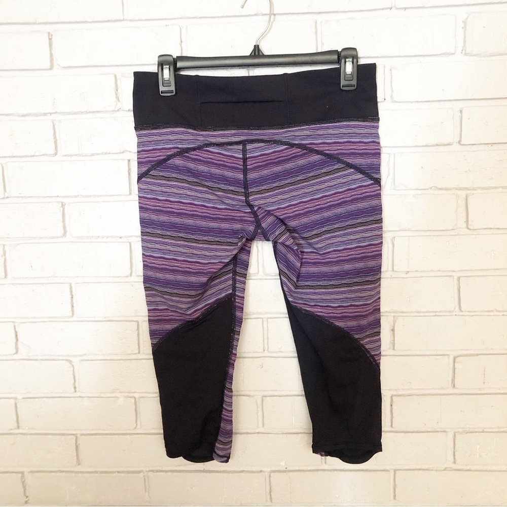 Lululemon Women’s Striped Purple and Black Capri Leggings - Picture 4 of 5